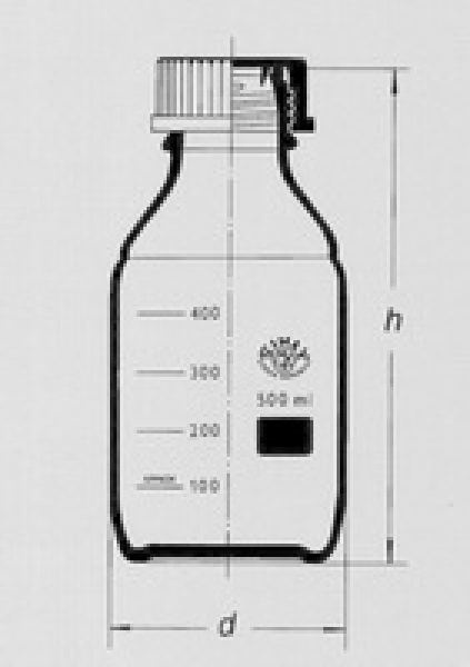 Laborgewindeflaschen 500 ml nach ISO 4796-1 mit blauer Kappe und Ring GL 45